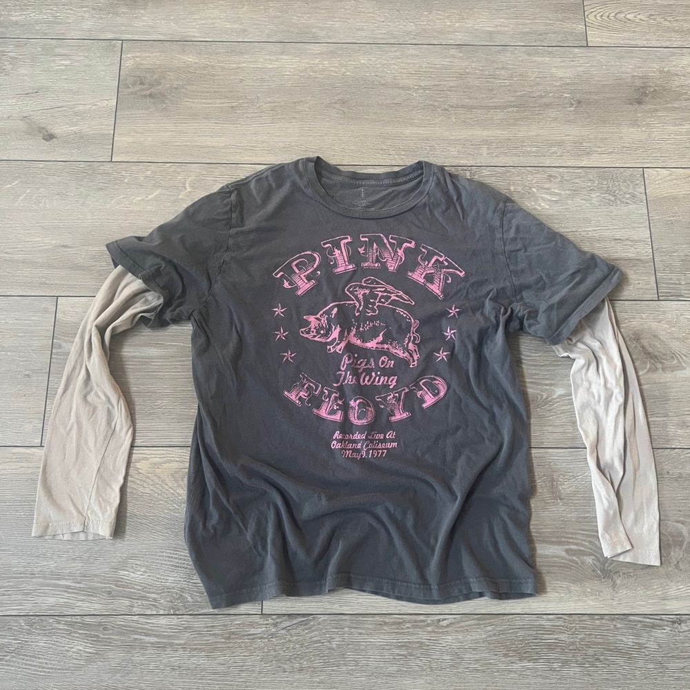 Pink Floyd Long Sleeve Ringer T Shirt Pigs On The Wing Oakland Coliseum 1977 XL